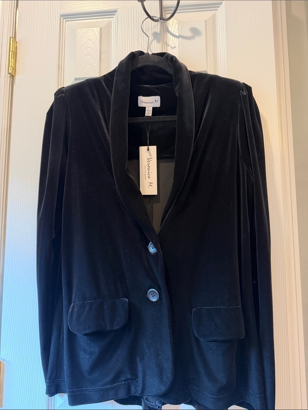 Veronica M Black Velvet Shawl-Collar Blazer Jacket